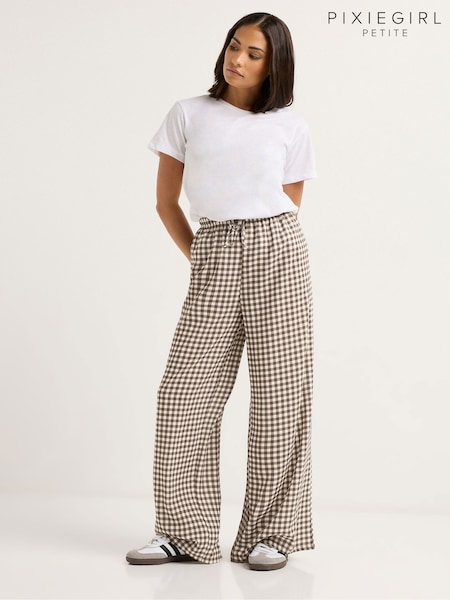 PixieGirl Petite Brown Petite Wide Leg Trousers (W98481) | £31