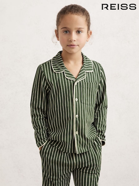 Reiss Green/White Slumber Striped Pyjamas Set Unisex Fit (W98485) | £34