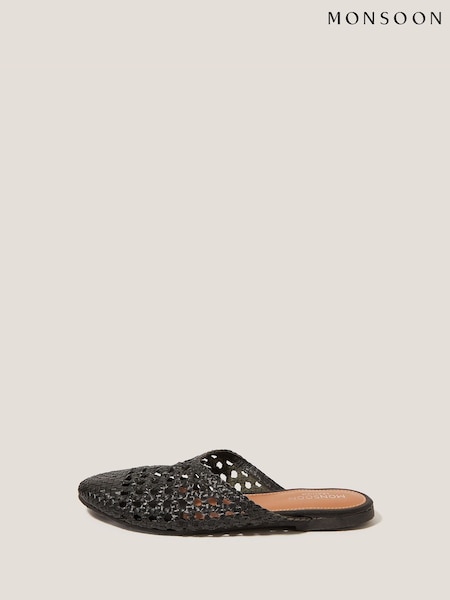 Monsoon Black Bella Braided Leather Slipper Sandals (W98540) | £45