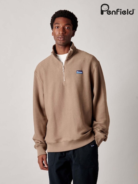 Penfield Brown Berkley Textured 1/2 Zip Funnel Fleece (W98798) | £65