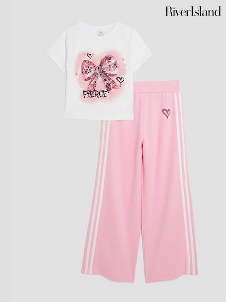 River Island Pink Girls Bow Tracksuit Set (W98919) | £32