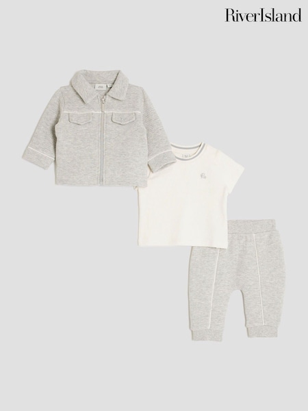River Island Grey Baby Boys Jacquard Jersey Shacket Set (W98925) | £36