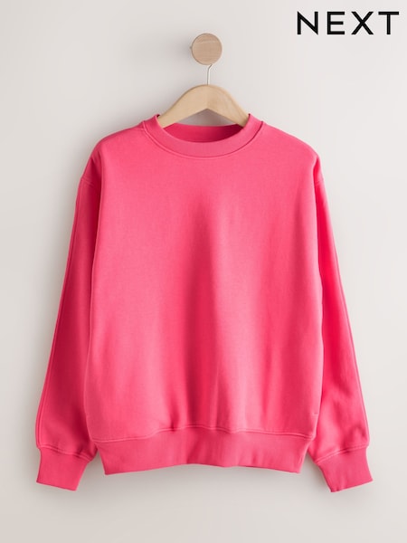 Bright Pink Relaxed Fit Essentials Longline Sweatshirt with Pockets (W98952) | £25