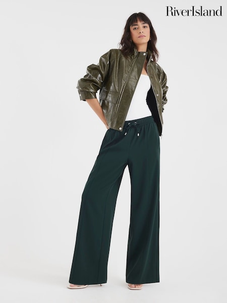 River Island Green Side Stripe Wide Leg Joggers (W98966) | £42