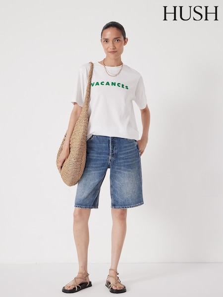 Hush White Vacances Graphic Print Cotton T-Shirt (W99096) | £40