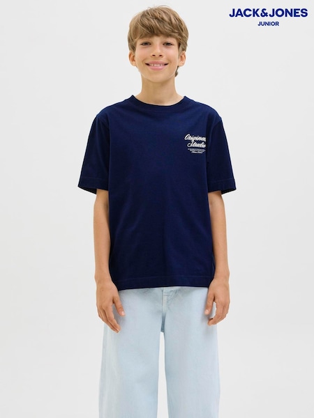 JACK & JONES Junior Blue Short Sleeve Back Print Logo T-Shirt (W99100) | £15