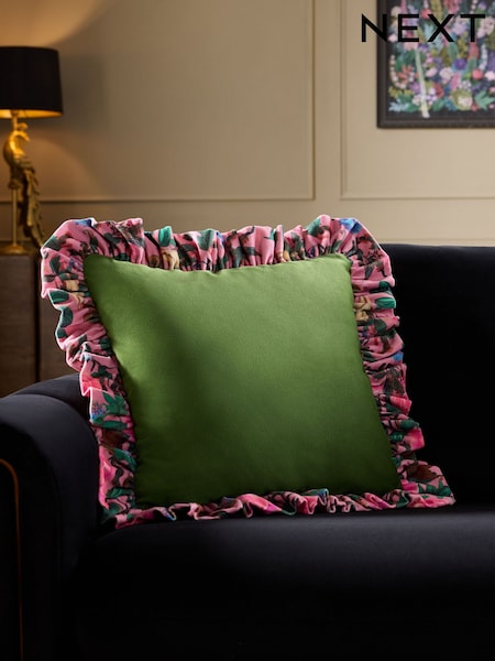 Multi Bright 50 X 50cm Maximalist Floral Ruffle Velvet Cushion (W99129) | £28