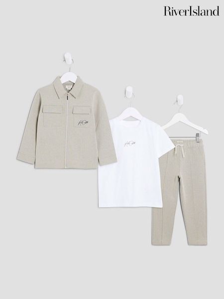 River Island Natural Boys Textured Harrington Top and Trousers Set 3 Pack (W99135) | £40