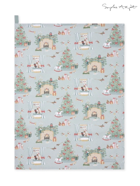 Sophie Allport Grey Blue Cosy Christmas Tea Towel (W99177) | £13