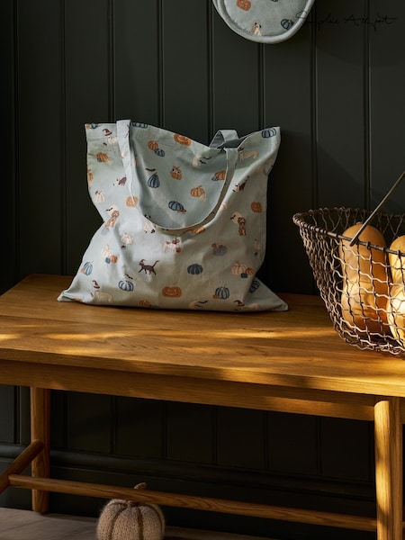 Sophie Allport Soft Teal Paws and Pumpkins Folding Shopping Bag (W99183) | £13