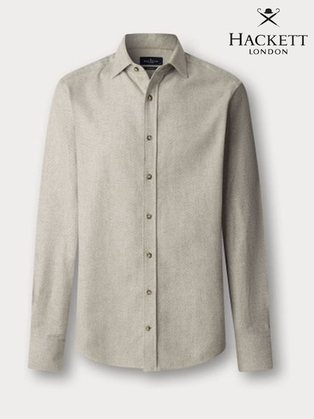Hackett Tailored Fit Grey Brushed Herringbone Shirt (W99243) | £130