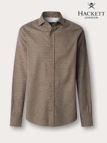 Hackett Classic Fit Cream Brushed Glencheck Shirt (W99244) | £130