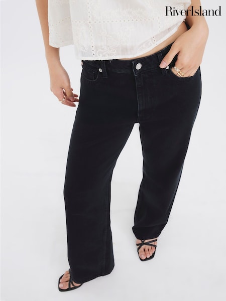 River Island Black High Rise Relaxed Straight Leg Jeans (W99281) | £51