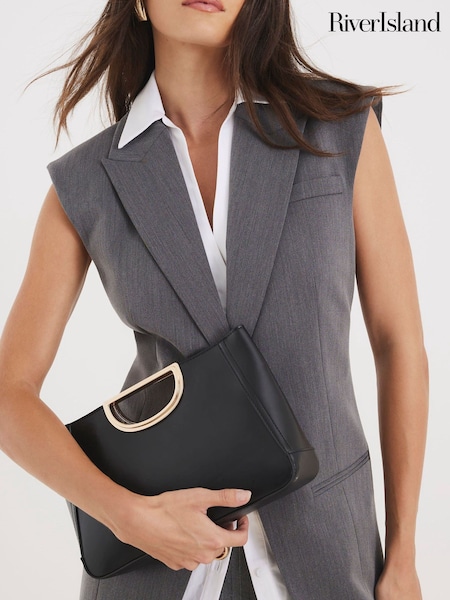 River Island Black Metal Handle Clutch Bag (W99302) | £29
