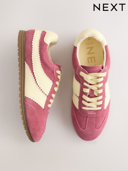 Pink Forever Comfort® Suede Slimline Panelled Lace Up Trainers (W99348) | £0