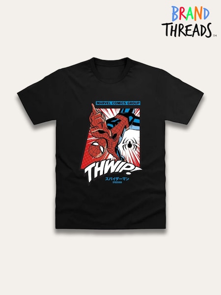 Brand Threads Black Spiderman Print T-Shirt (W99378) | £18