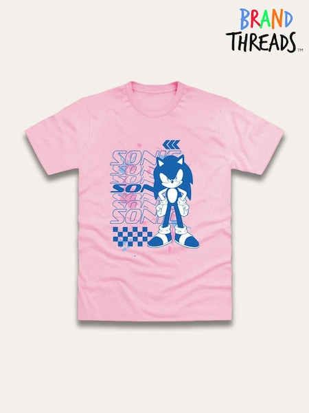 Brand Threads Pink Sonic The Hedgehog Print T-Shirt (W99384) | £18
