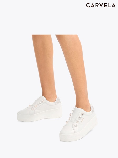 Carvela White Connected Laceless Coin Trainers (W99495) | £159