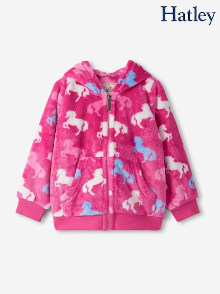 Hatley Pink Beautiful Horses Fleece Zip-Up Hoodie (W99525) | £38