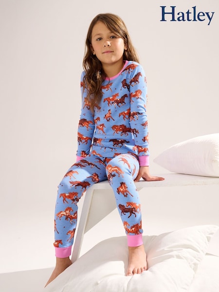 Hatley Blue Tinsel Horses Cotton Pyjamas Set (W99551) | £29