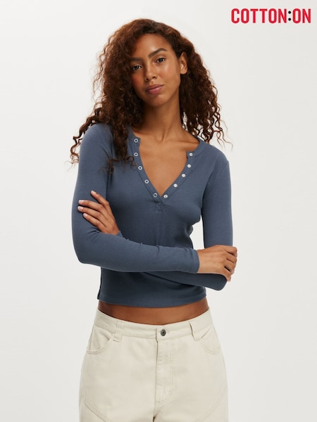 Cotton On Blue Ryan Henley Long Sleeve Top (W99558) | £19