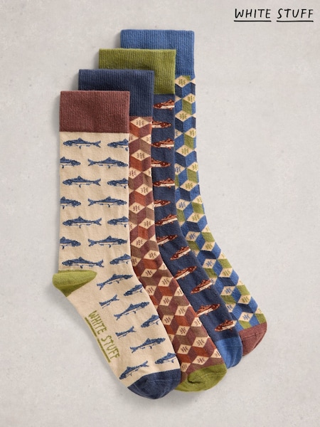 White Stuff Natural Fish Pattern Ankle Socks 4 Pack (W99636) | £22