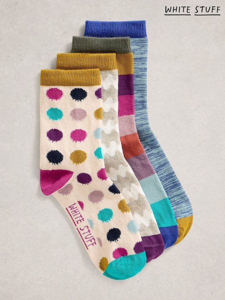 White Stuff Natural Hotch Potch Ankle Socks 4 Pack (W99640) | £22