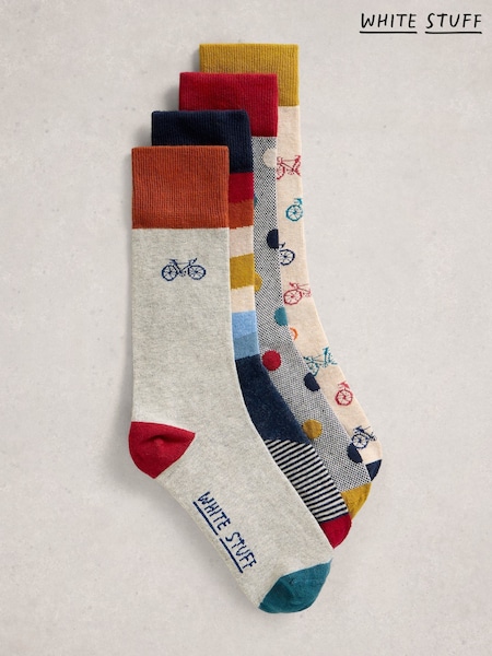 White Stuff Grey Bike Pattern Ankle Socks 4 Pack (W99646) | £22