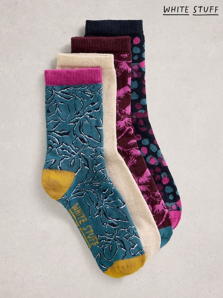 White Stuff Purple Floral Print Ankle Socks 4 Pack (W99661) | £22