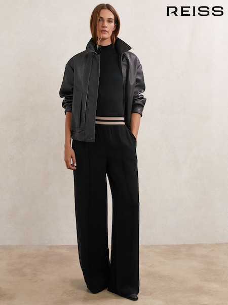 Reiss Black Sonnie Petite Elasticated-Waist Wide-Leg Trousers (W99819) | £150