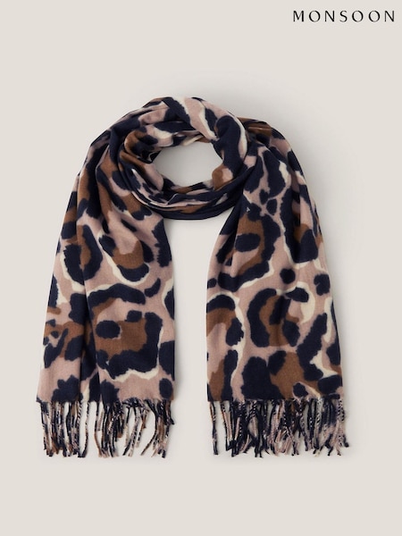 Monsoon Black Elyse Animal Print Tassel Scarf (W99907) | £29