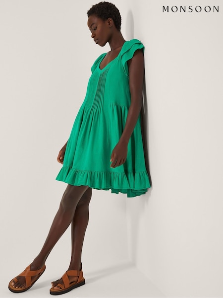 Monsoon Green Mini Maryam Frill Swing Dress (W99916) | £69