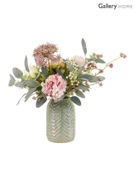 Gallery Home Multi Artificial Mixed Hydrangea Arrangement In Textured Vase (W99930) | £52