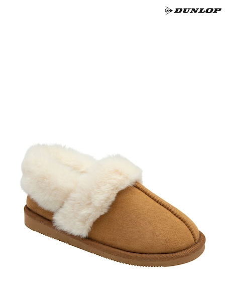 Dunlop Brown Faux Suede Collar Full Slippers (Y00096) | £22