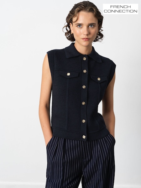 French Connection Blue Roland Knit Collared Gilet (Y00127) | £75