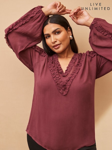 Live Unlimited Purple Frill Trim V-Neck Blouse (Y00204) | £79
