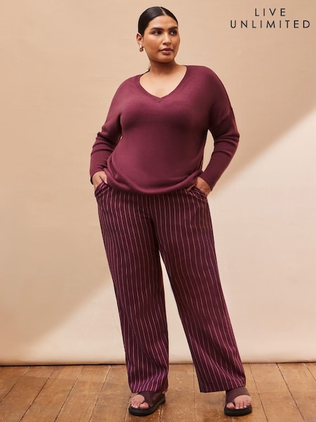 Live Unlimited Red Pinstripe Button Detail Wide Leg Trousers (Y00210) | £79