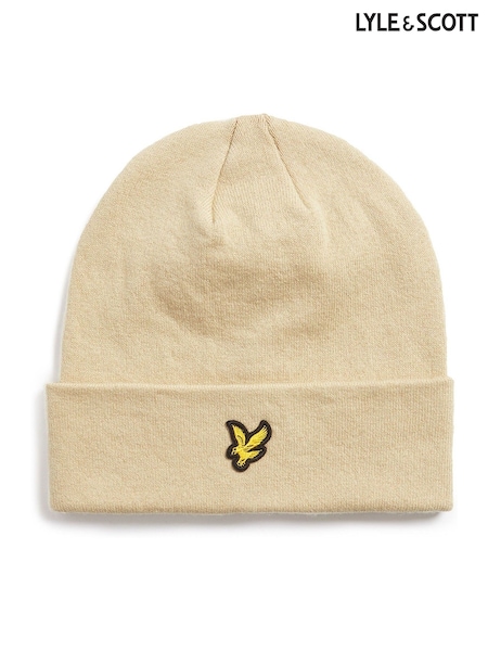 Lyle & Scott Cream Cotton Merino Beanie (Y00328) | £28