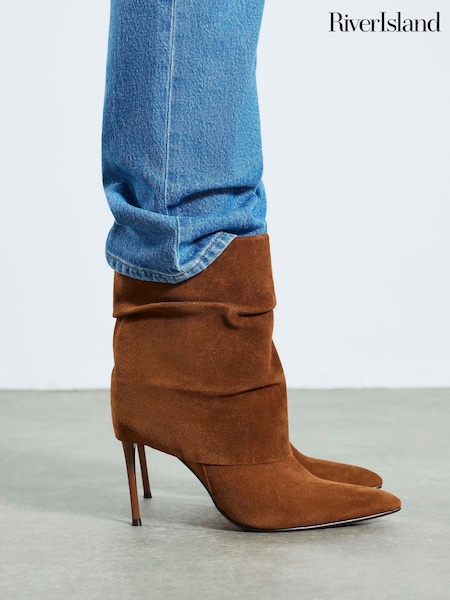 River Island Brown Suede Fold Over Ankle Boots (Y00397) | £75