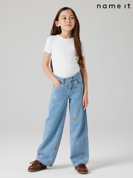 Name It Blue Embroided Wide Leg Jeans (Y00601) | £31