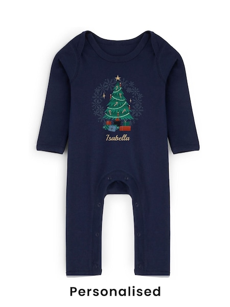 Personalised Baby Christmas Tree Print Rompersuit by Stitch Style (Y00781) | £22