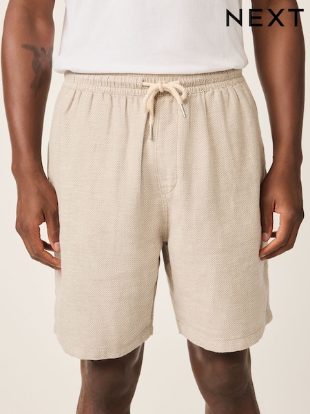 Neutral Linen Blend Elasticated Waist Shorts (Y00823) | £24