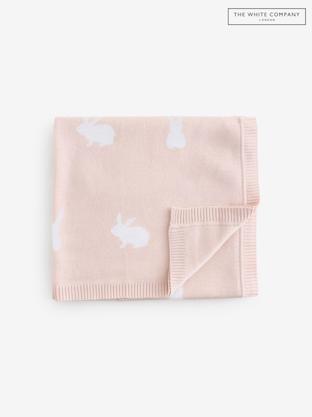 The White Company Pink Cotton Bunny Intarsia Blanket (Y00840) | £49