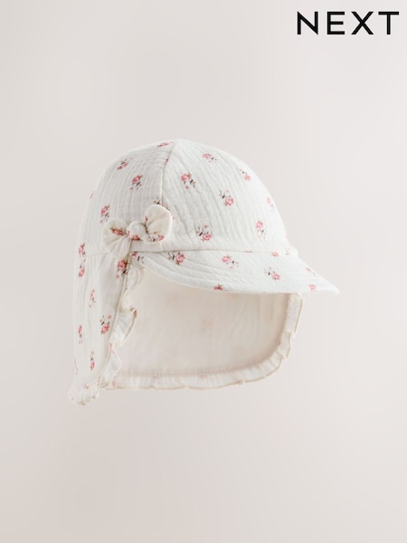 White Floral Woven Legionnaire Baby Hat (0mths-2yrs) (Y00964) | £7