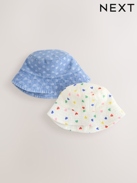 White/Blue Baby Bucket Hats 2 Pack (0mths-2yrs) (Y00965) | £14