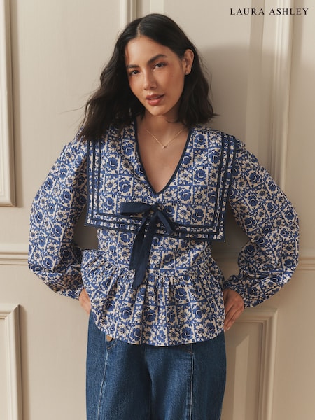 Navy Beeton Sailor Collar Blouse (Y01001) | £38