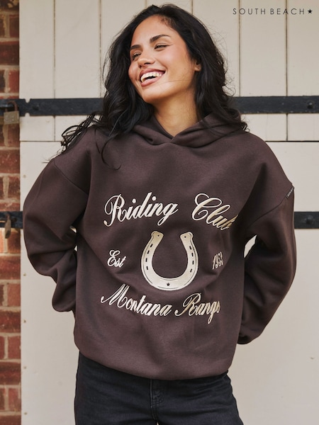 South Beach Brown Riding Club Borg Lined Hoodie (Y01120) | £45