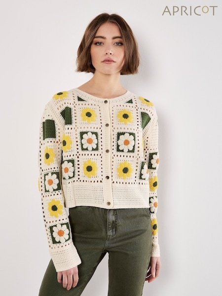 Apricot Yellow Daisy Squares Crochet Cardigan (Y01133) | £37