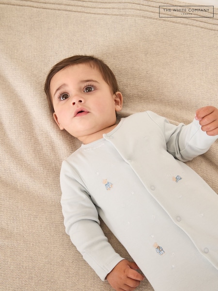 The White Company Blue Bedtime Friends Embroidered Sleepsuit (Y01194) | £26