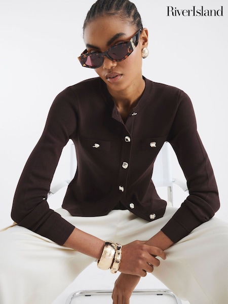 River Island Brown Fitted Tipped Cardigan (Y01211) | £39